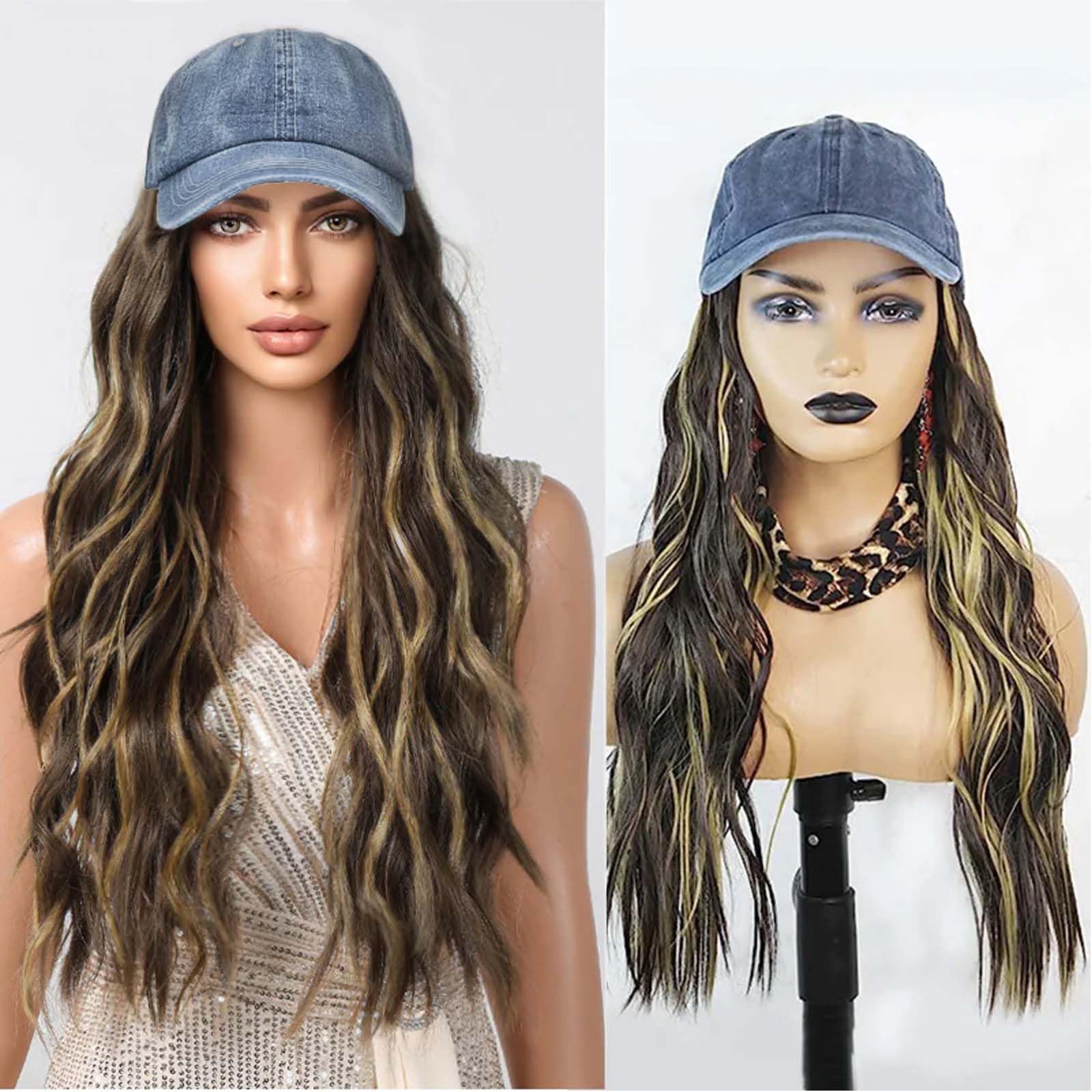 Hut Perücke für Frauen Baseball Cap Perücke Sonnenhut Perücke Pferdeschwanz geflochten wellig lockig