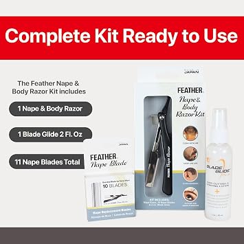 Feather Nape and Body Razor Kit with 10 Guarded Blades & 2 oz Blade Glide