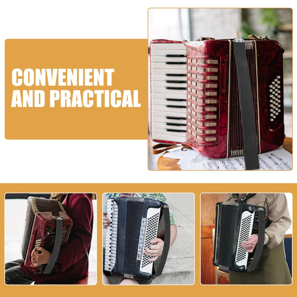 Cinghia in Pelle per Fisarmonica Basso Cinturino da Polso per Mancini, Accessorio per Fisarmonica 120 Bassi, Resistente e Confortevole per Uso Musicale Prolungato