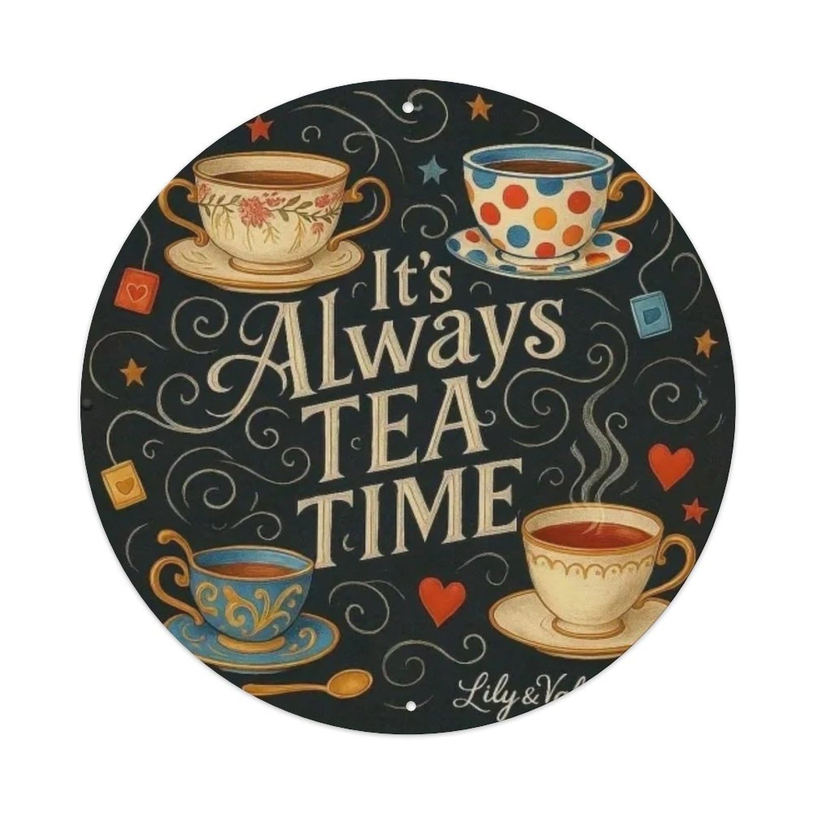 Igtefte Vintage It's Always Tea Time Tin Sign Style Home Bar Garden Wall Plaque Decor Metal Poster 8X8 Inch