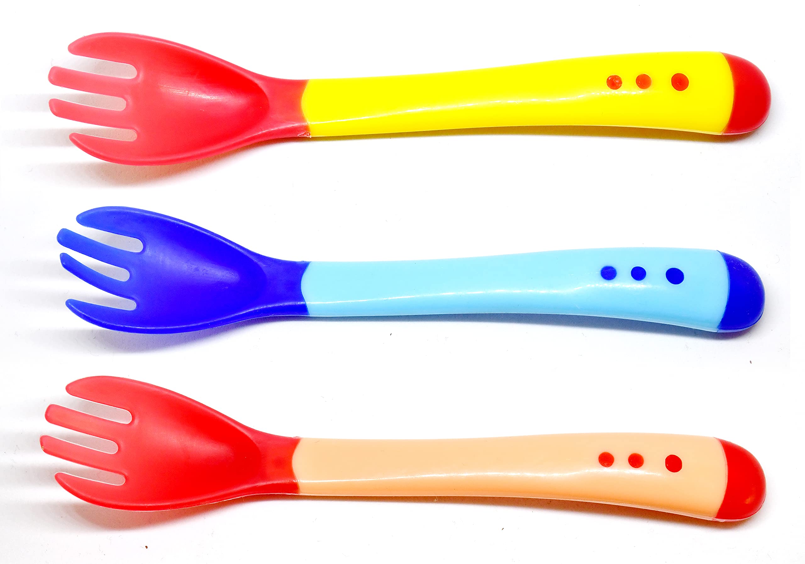 THE LITTLE LOOKERS Silicone Tip Heat Sensitive Silicone Spoons | Temperature Sensing Spoons | Fork Set (Red, Blue & Yellow, Pack of 3)-picture-31