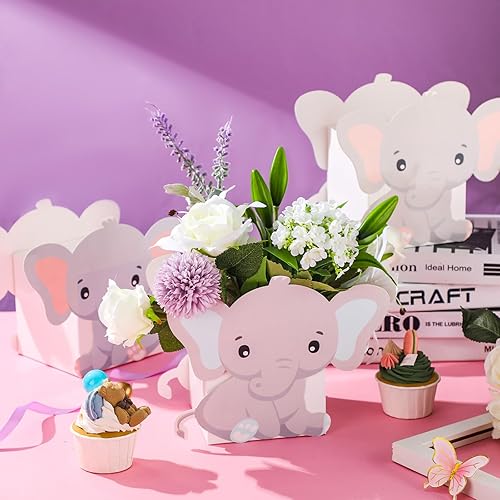 Miniatura 2 de Hushee 12 Juegos de Centros de Mesa de Flores para Baby Shower para Mesas, Decoraciones de Elefante para Baby Shower, Cajas 3D para Niños y Niñas,