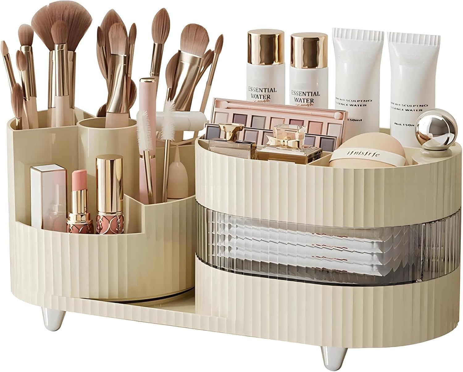 360 Degree Rotating Desk Makeup Brush Organizers and Pencil Pen Organizers for Desk Desktop Storage Stationery Supplies Cute Pencil Cup Pot for Office School Home (White)