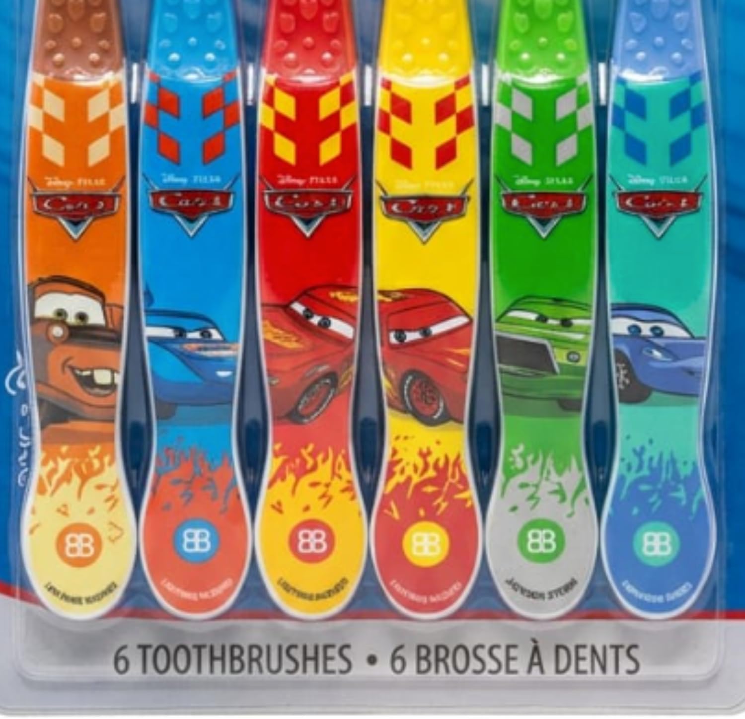 Brush Buddies Disney Pixar Cars Kids Toothbrushes 6 Pack Soft Bristles Ages 2+ Lightning McQueen Mater Jackson Storm Cruz Ramirez Kids Toothbrush Set Small Head Easy Grip Handle Manual Oral Care