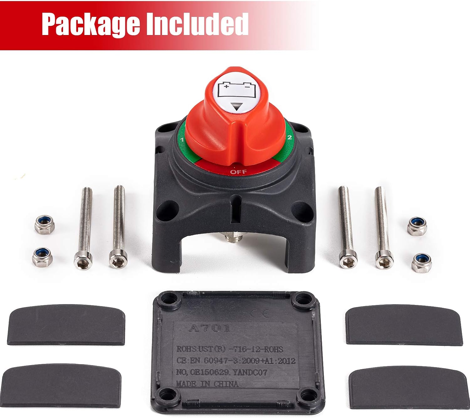 CZC AUTO 1-2-Both-Off Battery Disconnect Switch 12V 24V 48V Master Isolator Cut Off Switch Battery Selector Switch for Marine Boat Car Truck Camper Trailer RV Vehicles, 2 Pack
