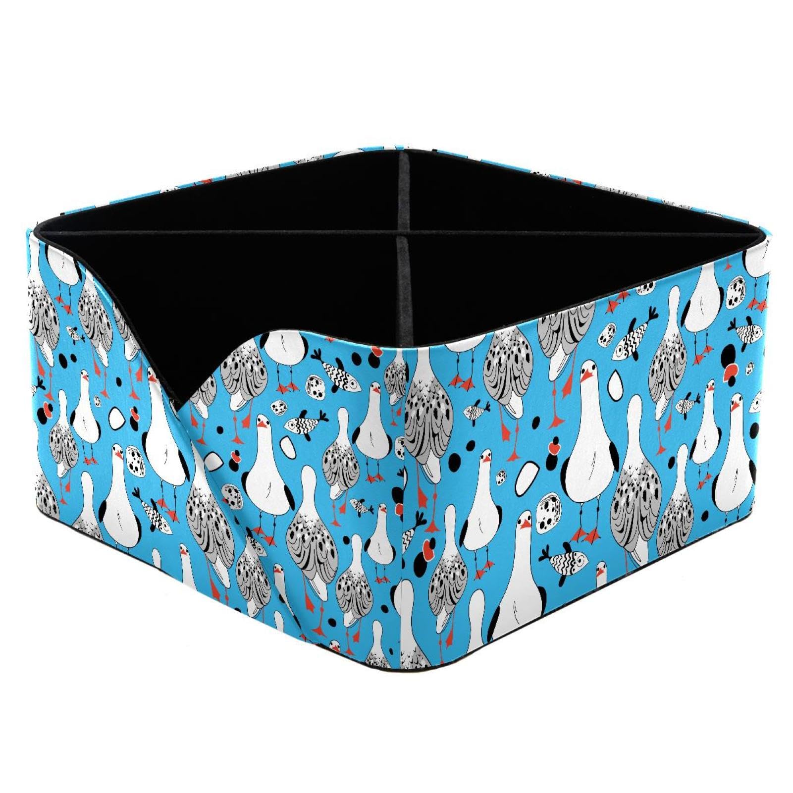 KengjuTesu Fun of Seagulls and Dish Pattern Desktop Organizer Pen Holder, Rectangular Pencil Cup for Office, Study and Makeup Stations