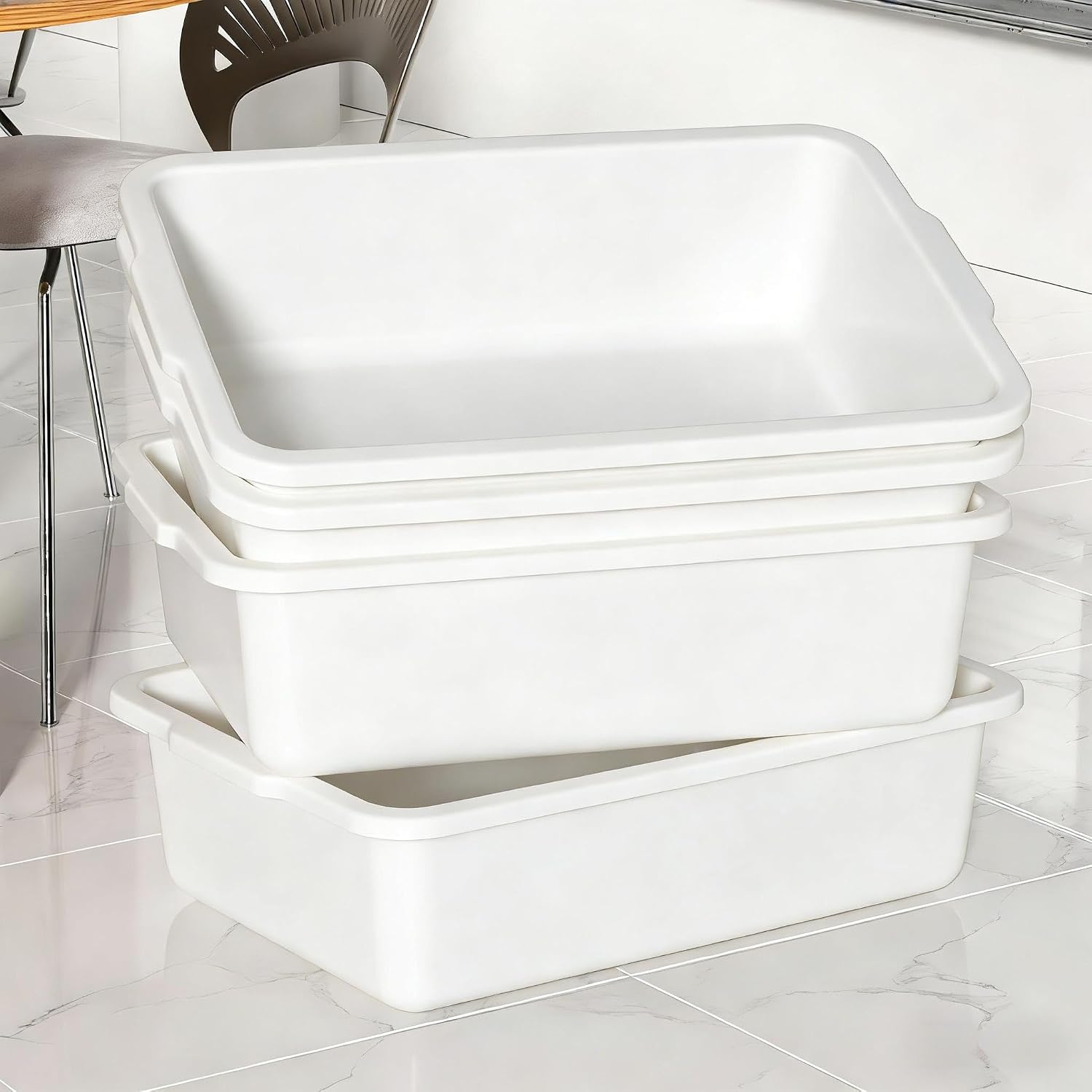 4-Pack 24 L Commercial Food Service Bus Tubs, Large Plastic Commercial Bus Box, White