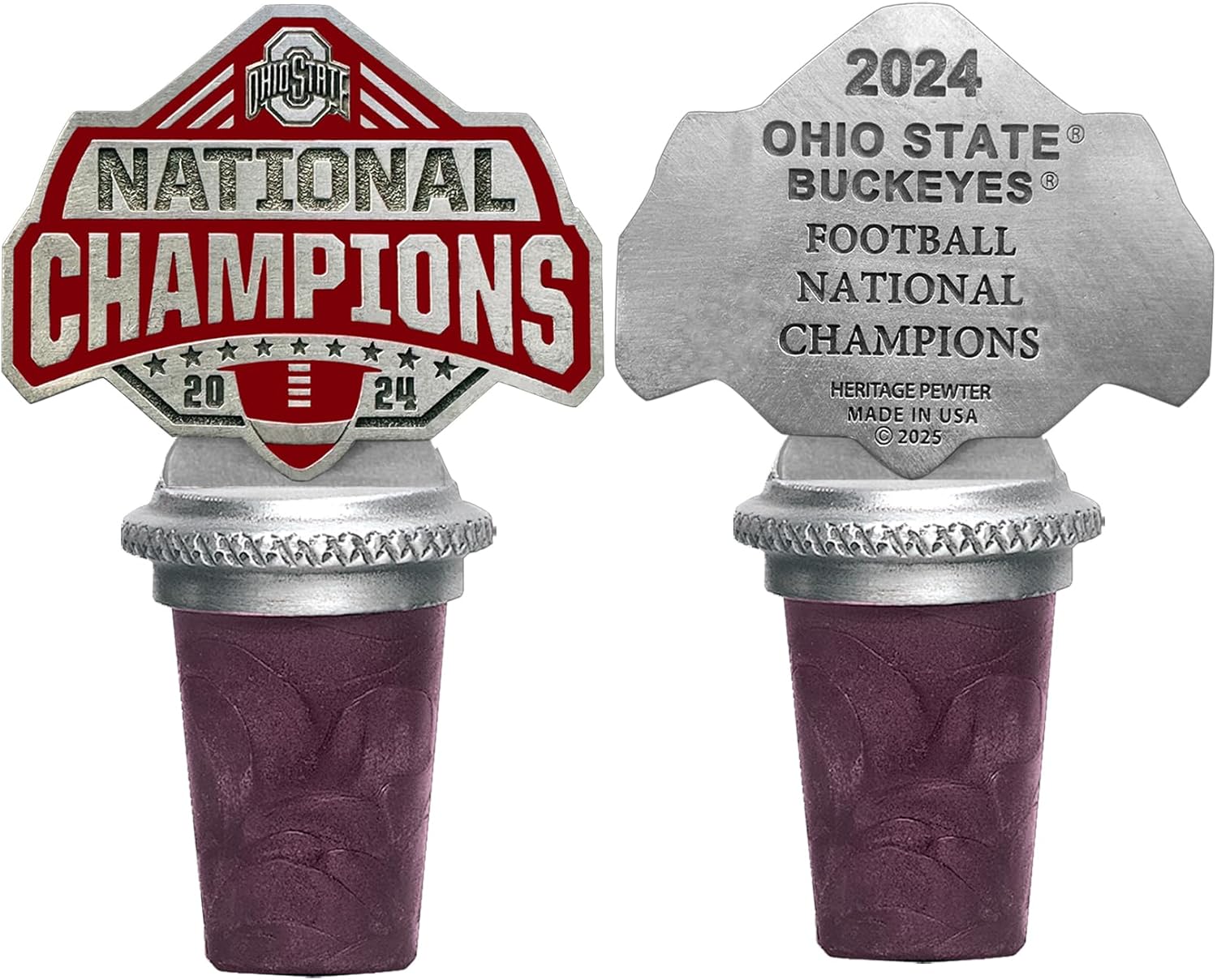 Ohio State Buckeyes National Championship 24-25 Football Bottle Stopper | Bottle Topper for Wine, Liquor | Expertly Crafted Pewter Reusable Wine Cork with Gift Box