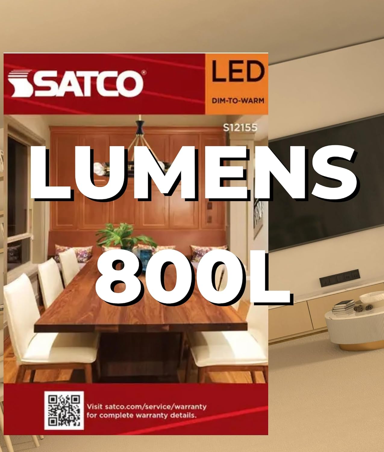Satco S12155 8W LED G40 Globe Bulb, Warm Dimming 3000K-2000K, 800 Lumens, 90 CRI, 60W Replacement, Clear Glass, E26 Medium Base, Enclosed Fixture Rated, Dimmable, 120 Volt (6 Pack)