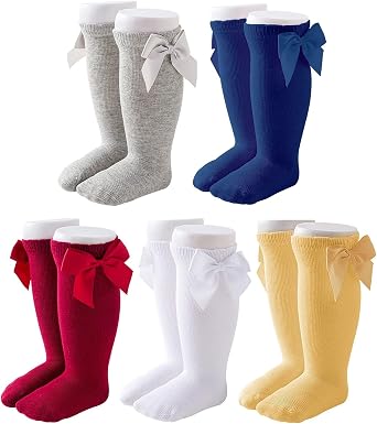 CozyWay Baby & Toddler Knee High Bow Socks For Girls 5 Pack