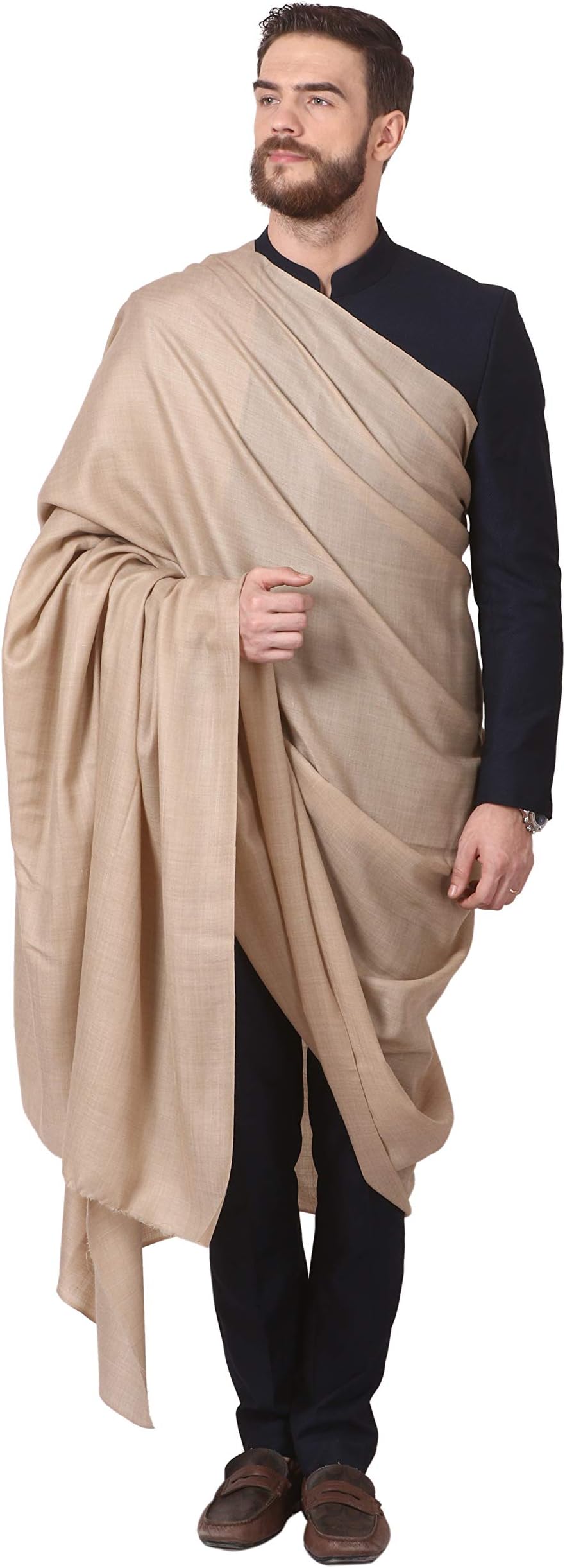 Men's Ladakhi Lohi Woollen Shawl (Dark Fine Wool, Large)