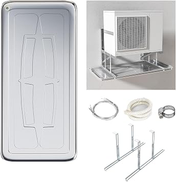 Stainless Steel Condensate Drain Pan, Air Conditioner Drip Pan, Drip Tray, Drain Fitting Kit for Window AC and Mini Split Units Color Bottom Outlet, Size 84x39cm/33x15in