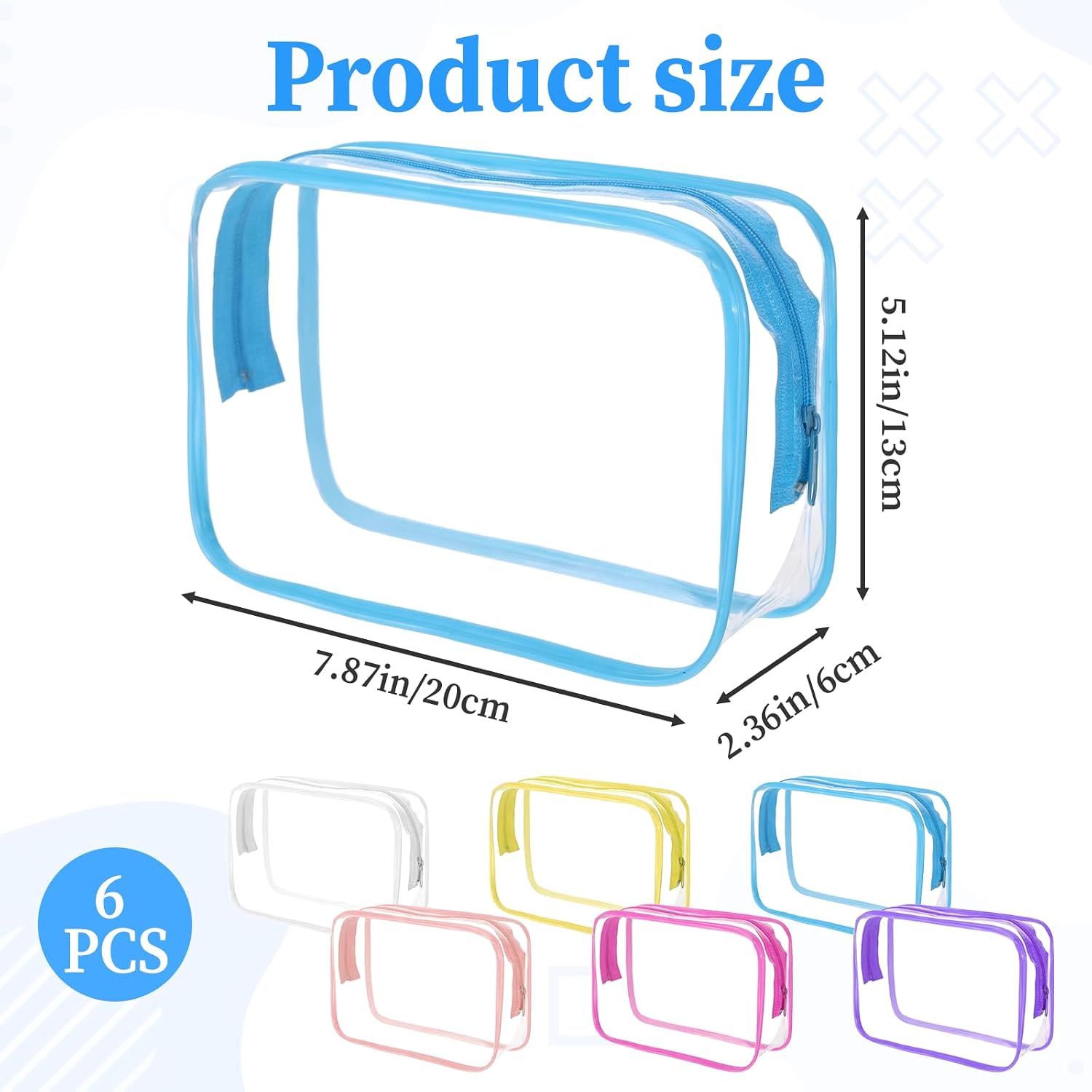 6 Packs Clear Travel Bags for Toiletries, Tavel Toiletry Bag Clear Waterproof PVC Toiletry Bags with Zipper for Travel, Cosmetic Bag for Women Men, Diaper Bag Organizer Pouches (Colorful)