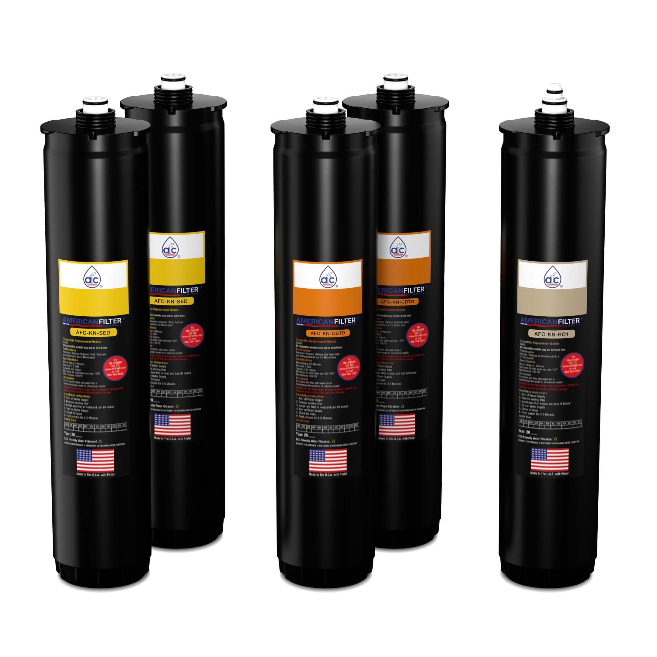 American Filter Company® Brand Model # AFC-KN-YOI Water Filters, Compatible with Kinetico® K5 systems, Cartridge set (Part # 9309A, 9306B & 9428A) Yellow/Orange/Ivory - 1 Year Pack
