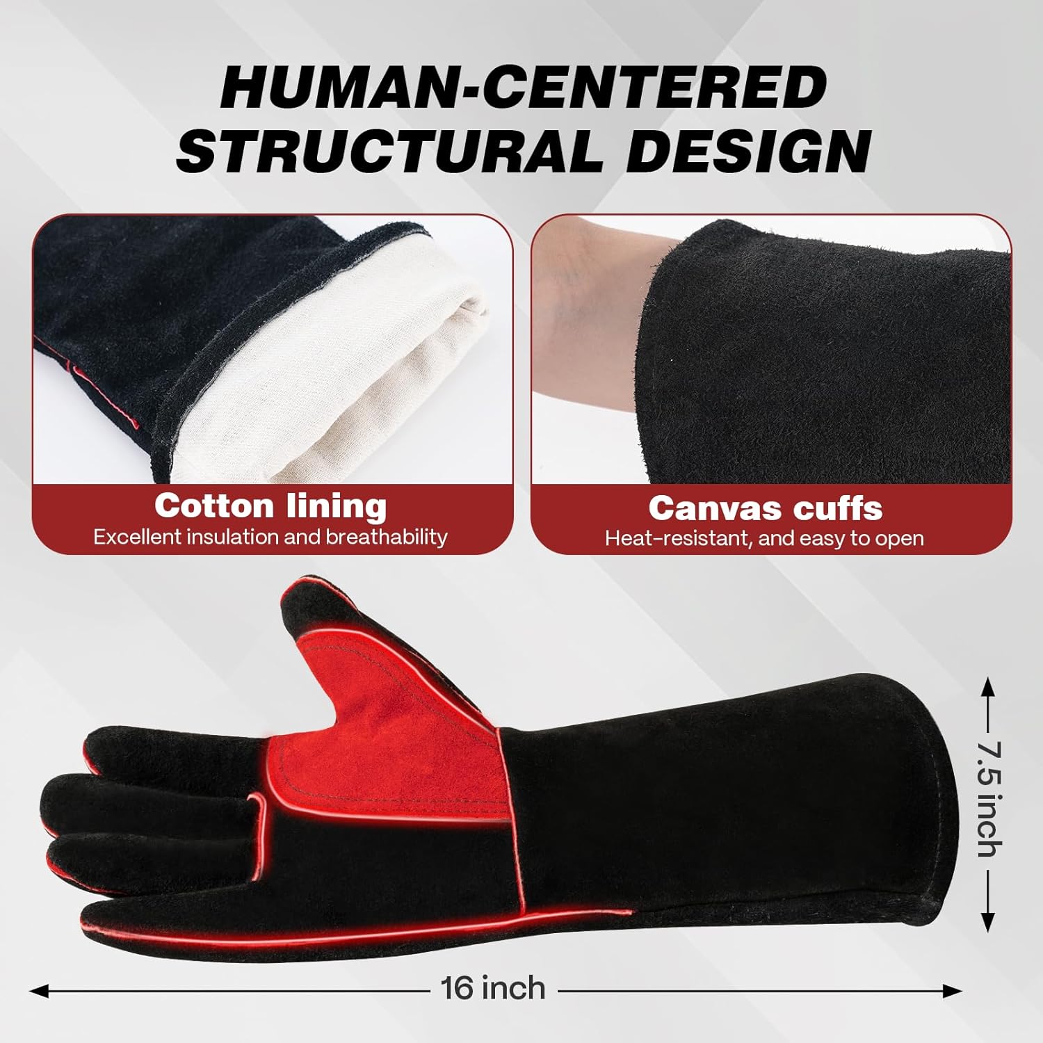 ARCCAPTAIN Leather Forge Welding Gloves, Heat/Fire Resistant 16 inches Gloves for Stick,Mig,Tig,Forge,BBQ,Grill,Fireplace,Wood Stove,Furnace,Oven,Pot