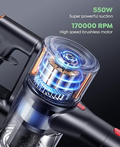 Miniatura 3 de Aspiradora inalámbrica, 45 kPa, 550 W, 60 minutos, aspiradora para el hogar, aspiradora de palo inalámbrica recargable, carga de montaje en pared,