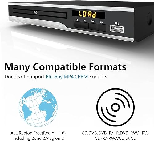Miniatura 3 de Reproductor de DVD, reproductores de DVD libres de región para CD/DVD, reproductor de DVD compacto compatible con sistema NTSC/PAL con salidas