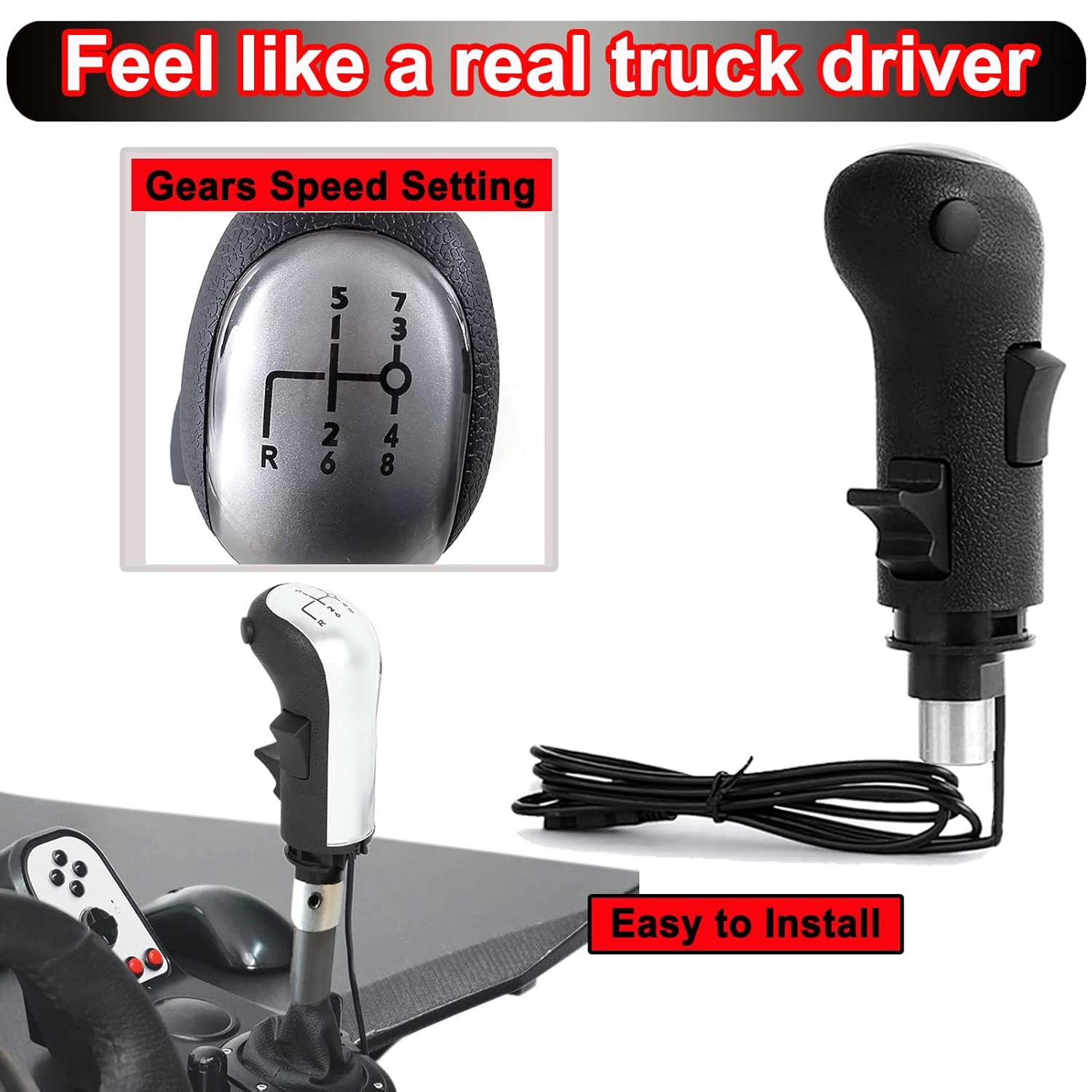 USB Gearshift Knob Support G29 G920 G27 for Simracing Game Sim Rig ETS2&ATS Games Euro Truck Simulator Shifter (Blck-Gear Shift Shifter Knob)