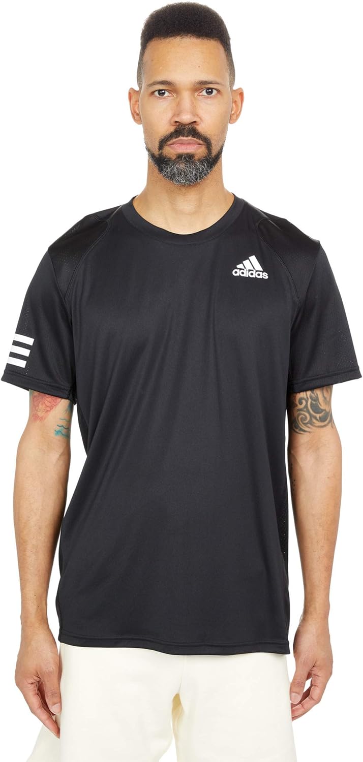 adidas Mens Club Striped Crew Neck Short Sleeve Tennis Casual Tops Casual - Blue