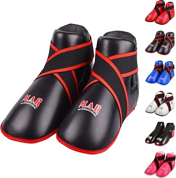 MAR | Martial Arts Foot Protector for Karate, Kickboxing, Muay Thai, K1, Taekwondo, Karate Kick Boots, Taekwondo Foot Protectors, Moulded Foam Padding and Elasticated Toe Loops 5 Colours Available