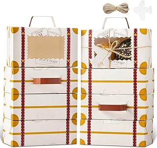 YODYZJ Mini Suitcase Party Favor Box, Pack of 20, Candy Cookie Gift Boxes with Window for Birthday, Wedding, Travel Theme Party Decor (Brown, 6.55 x 3.85 x 2.45 inches)