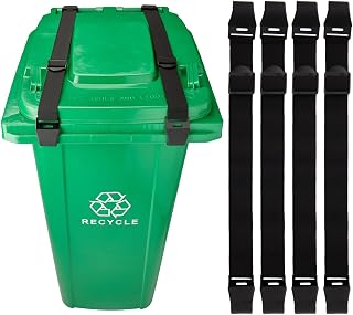 4PCS Bear Proof Trash Can Locks with Double Metal Claw - Adjustable Strap Garbage Can Locks for 28-96 Gallon Outdoor Bins, Animal Proof Against Raccoons