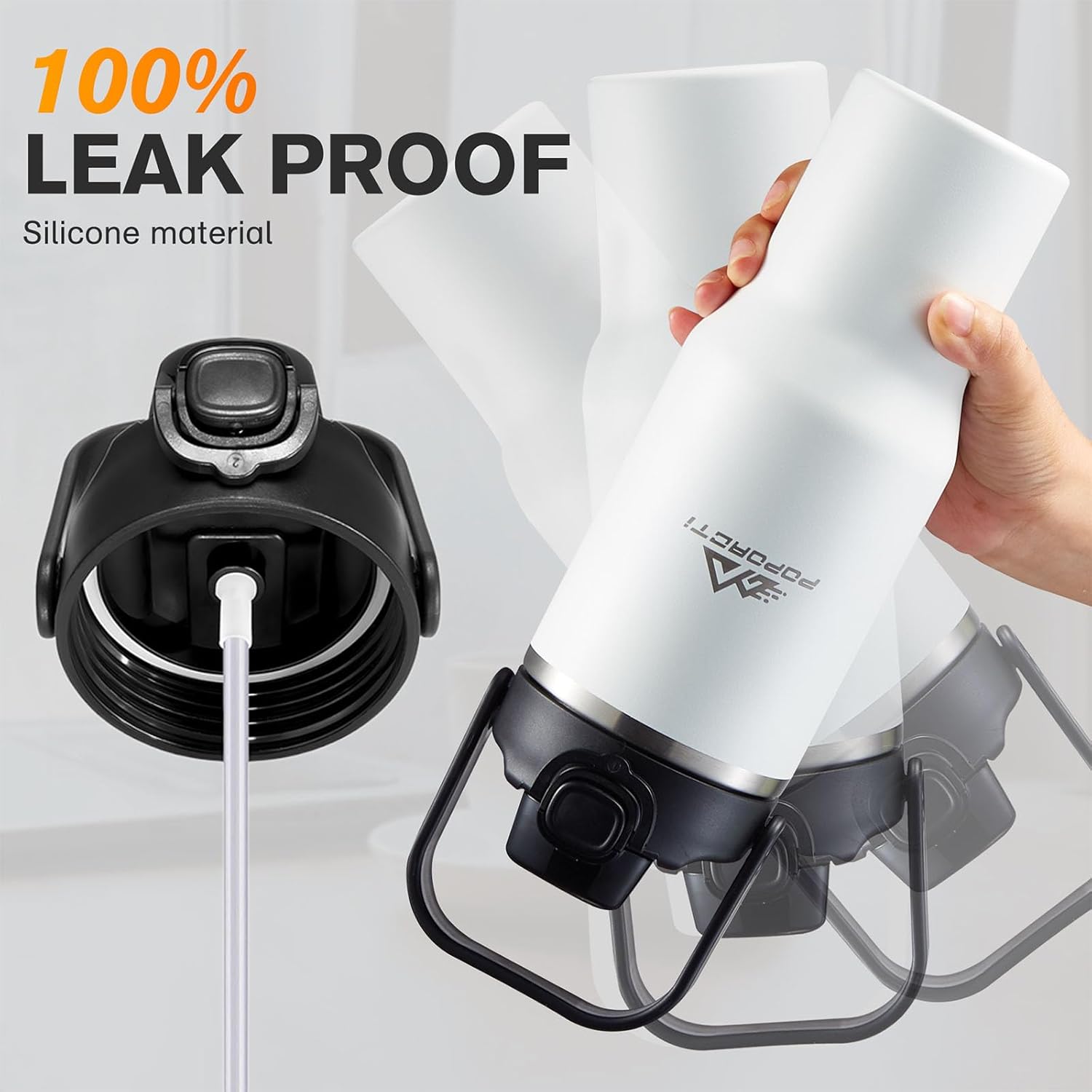 Insulated Tumbler,34 oz Stainless Steel Water Bottle, BPA-Free, Double-Walled Vacuum, Flip Straw for Travel, Keeps Drinks Hot & Cold for 12 Hours,For Outdoors Car Gym Office (White) - Image 4