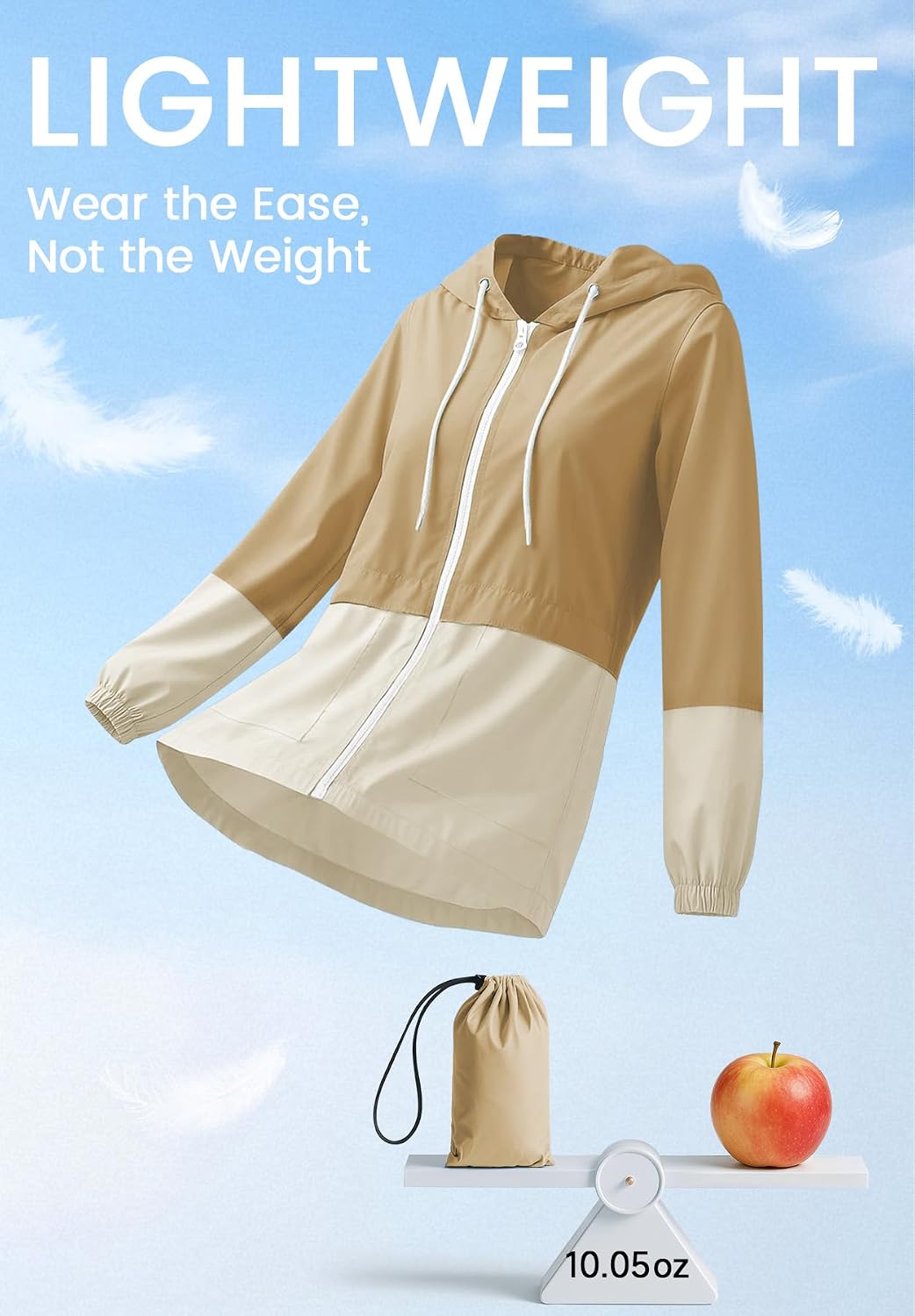Zando Lightweight Rain Jacket Women Waterproof with Hood Packable Raincoats | Light Raincoat for Women, Windbreaker Jacket, Rain Coats for Outdoor Travel Hiking Commute Khaki M
