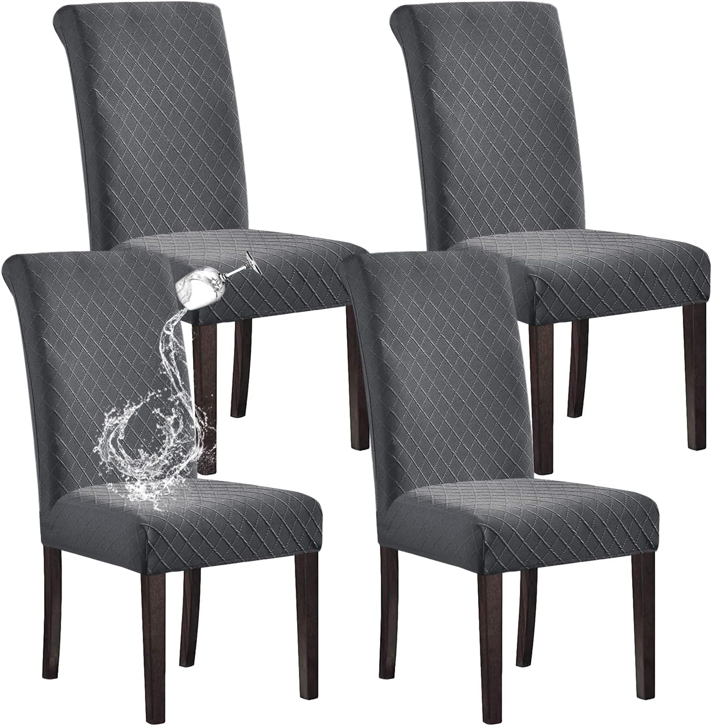 Housses De Chaise SHILV. HOME - Jacquard Imperméable Set De 4 Gris