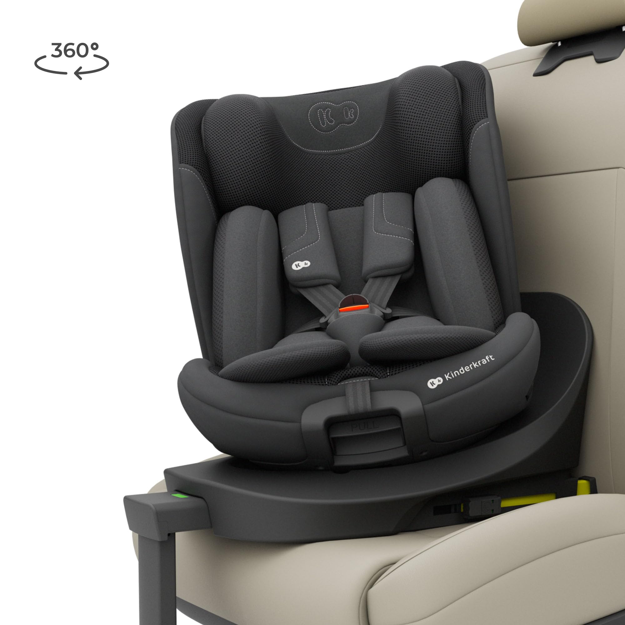 Kinderkraft I-360 2 PRO Silla de coche, I-SIZE 40-150 cm, Isofix, Silla coche bebé, para niños, Ajustable, Sillade, RWF, FWF, Asiento de coche, 360º, Grupo 0+/1/2/3, 0-36 kg, Negro