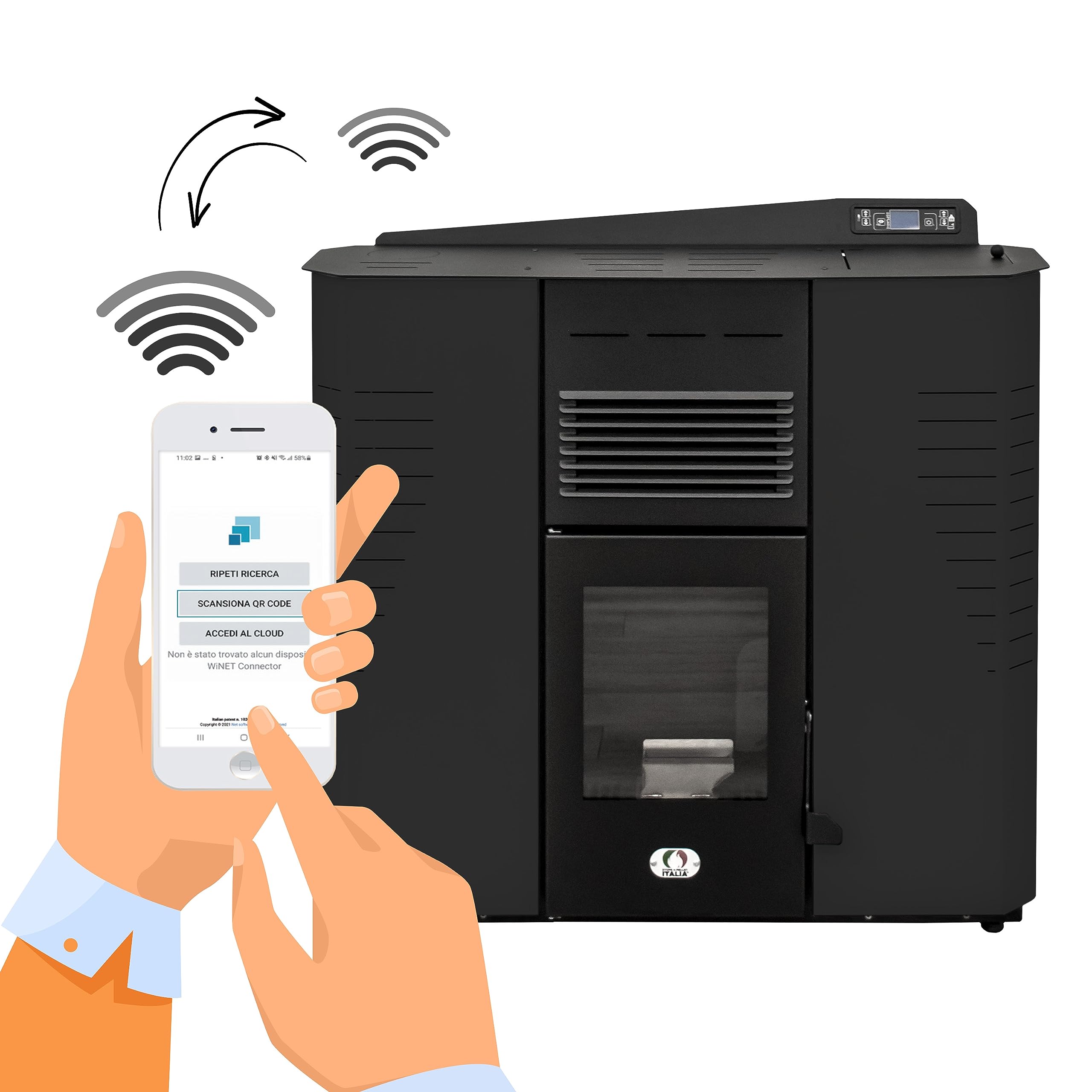 STUFE A PELLET ITALIA – Marmolada 14 kW WIFI – Eficiencia 92%, Calienta 130 m², 5 velocidades y potencias, Autonomía 19 h, Programable, Garantía 24 Meses, NEGRO