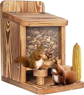 Squirrel Feeder for Outside, Thickened Wooden Squirrel Feeder Platform, Funny Squirrel Houses Picnic Table,