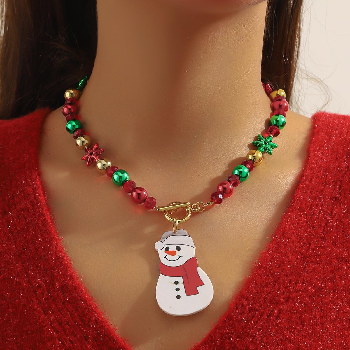 Christmas Charm Necklace for Women Dainty Bell Snowflake Tree Necklace Pearl Snowman Candy Pendant Necklaces Christmas Holiday Jewlery Gift Accessories - Image 2