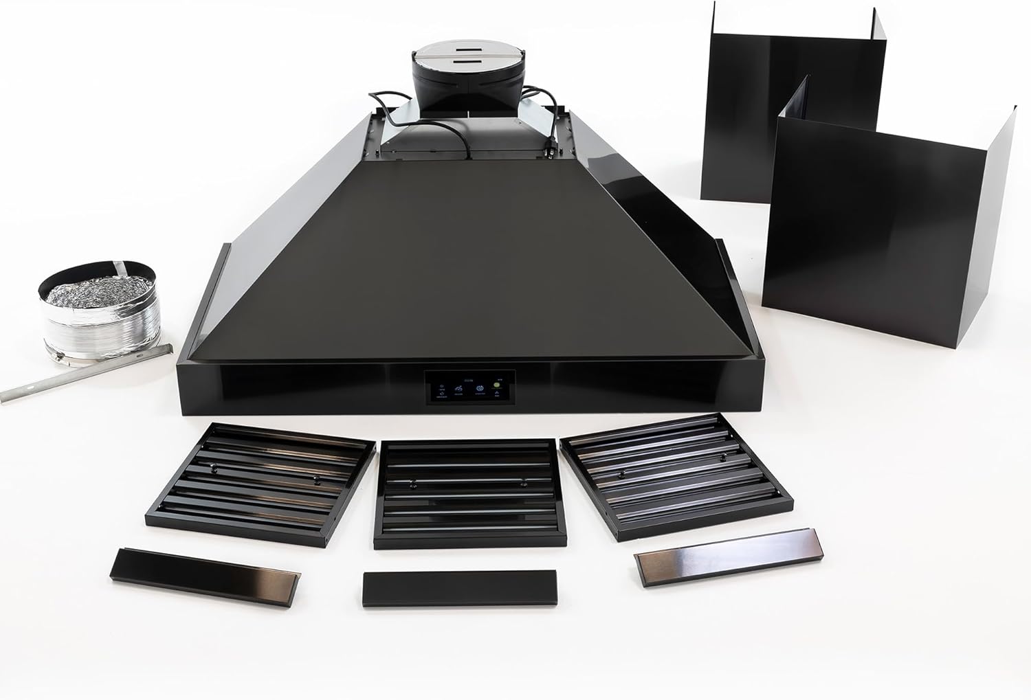 48 Inch Professional Range Hood, 1800 CFM Wall Mount Vent Hood with Efficient, Ultra-Quiet Multi-Speed DC Motor, LED Lights - Black Stainless Steel