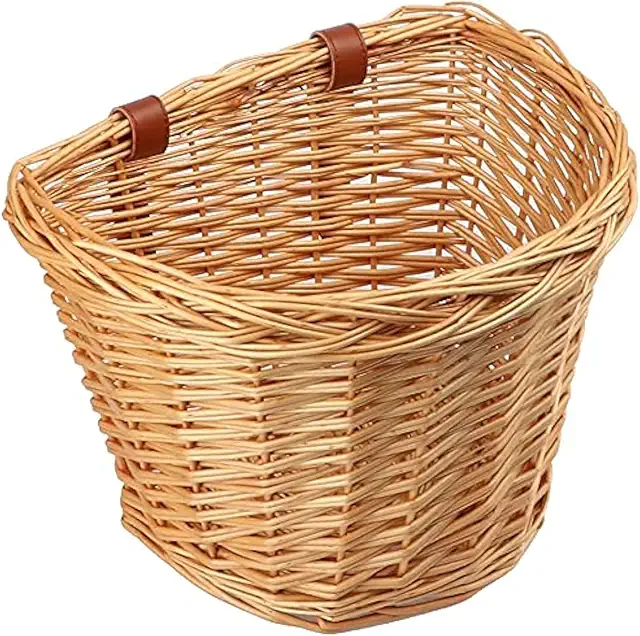 Panier en Osier pour Vélo de Ville - Taille M et L, Étanche avec Sangles en Cuir