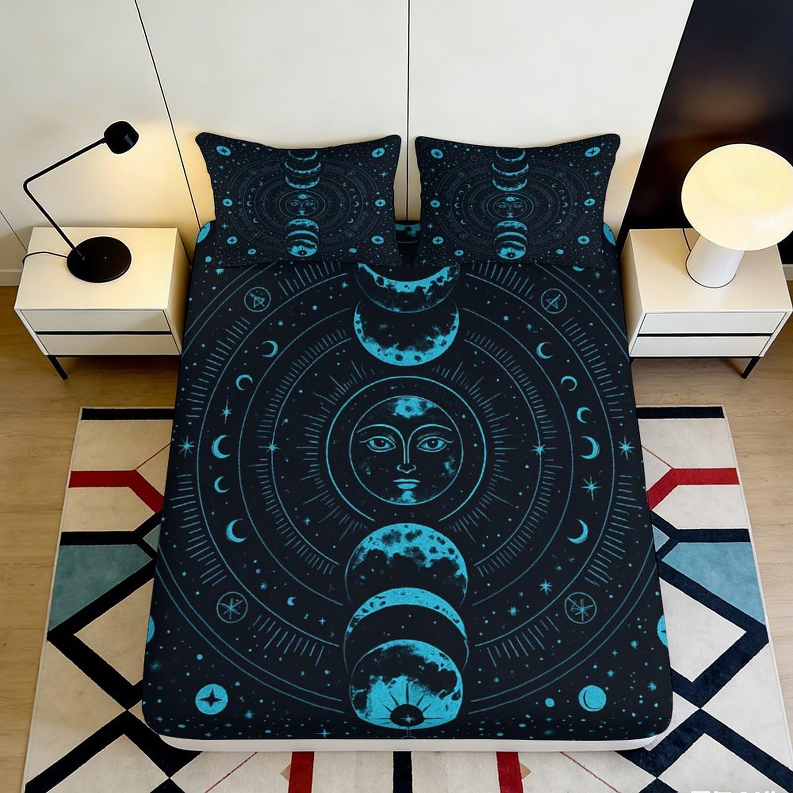3D Printed Mystic Celestial Fitted Sheet Microfiber Deep Pocket Bedroom Bedding Set Non-Slip Cosmic Mattress Fitted Cover Washable 200x200x25cm 90x200x25cm