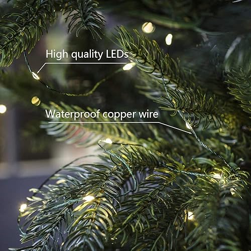 Miniatura 2 de Guirnalda de luces de alambre verde enchufable de 100 pies de alto brillo 300 LED impermeables con control remoto blanco cálido para árbol de