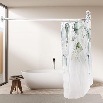 L Shaped Corner Shower Curtain Rod, 27-37x27-37 Adjustable Shower Curtain Rod, 304 Stainless 90 Degree No Dropping Curved Shower Rod for Bathroom Bathtub with 12 Shower Curtain Rings