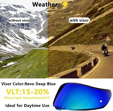 K1 Face Shield Replacement,UV Protective Scratch-resistant helmet Visor compatible with AGV K1, K1S, K3SV, K5, K5S(Revo Deep Blue)