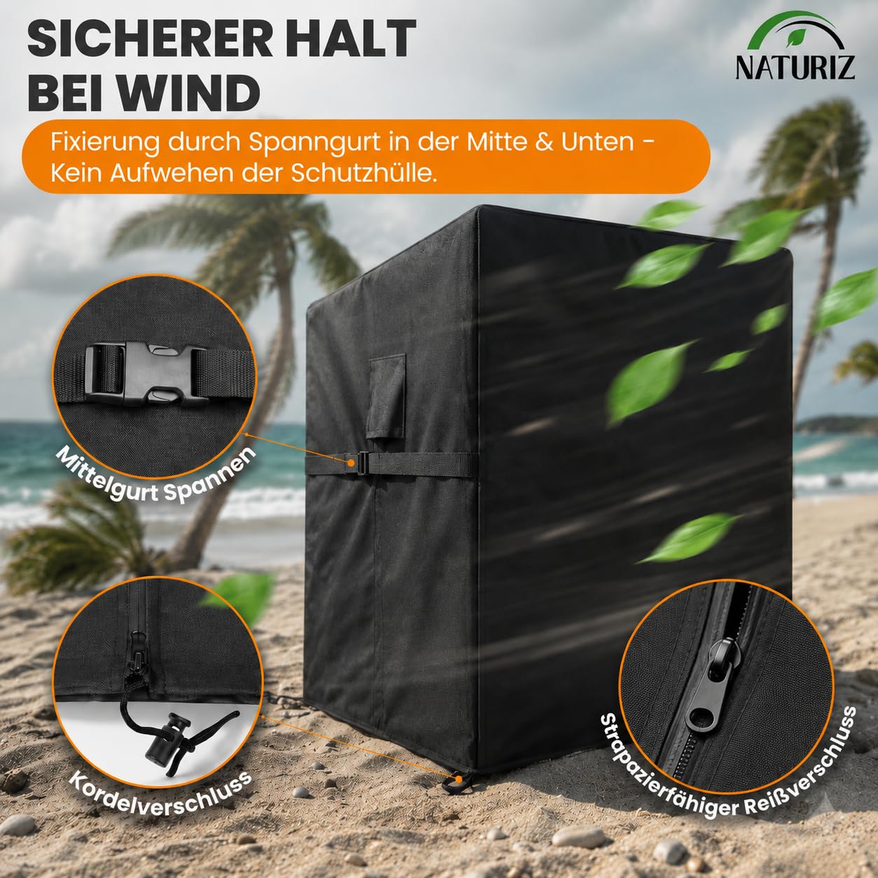 NATURIZ® Funda para sillón de playa de alta calidad, resistente al invierno, resistente a la intemperie, impermeable, resistente a los desgarros y a los rayos UV, con ventana de ventilación, Oxford