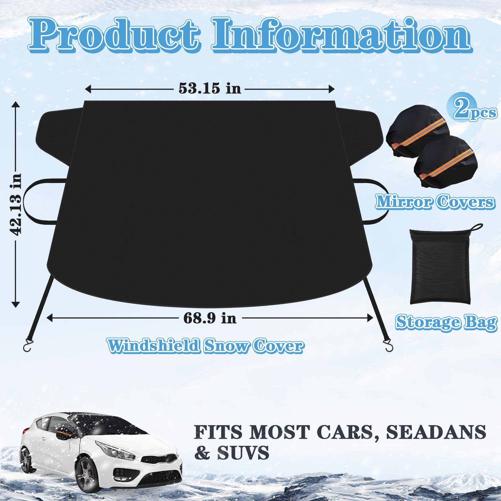 WYTAOHZL Windshield Cover for Ice and Snow 600D Windshield Snow Cover with Side Mirror Cover Winter Windshield Cover for Cars SUVs Trucks Windshield Ice Cover Protection from Snow Frost(68.9