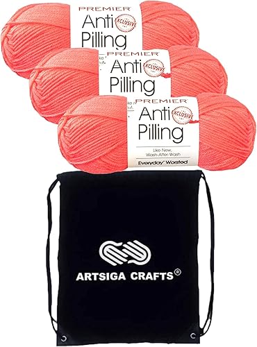 Miniatura 9 de Premier Yarns Everyday DN100-8 - Hilo acrílico para tejer suave (6 madejas), color verde pino liso con 1 bolsa Artsiga para manualidades