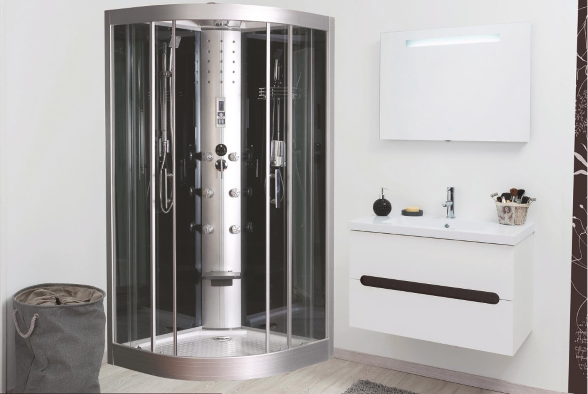 Cabine de douche hydromassage GALIA Profils en 100x100x220 cm gris