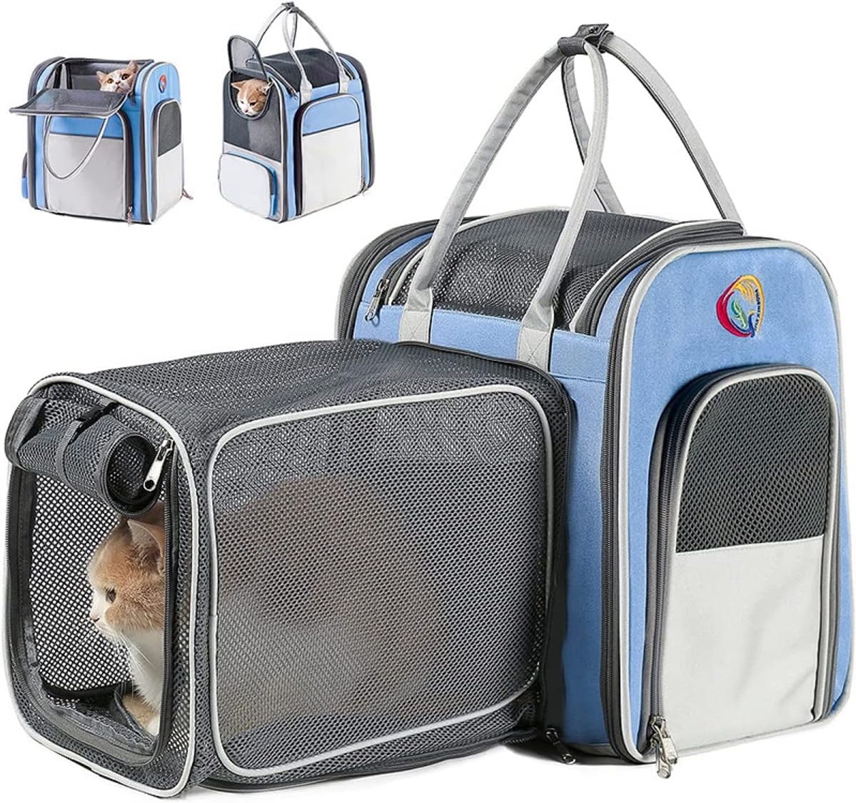 CAPT.SNOOZE Expandable Cat Carrier Backpack for Medium Cats Dogs, Portable Collapsible Pet Dog Backpack Carrier Outdoor Pet Travel Bag(Blue)