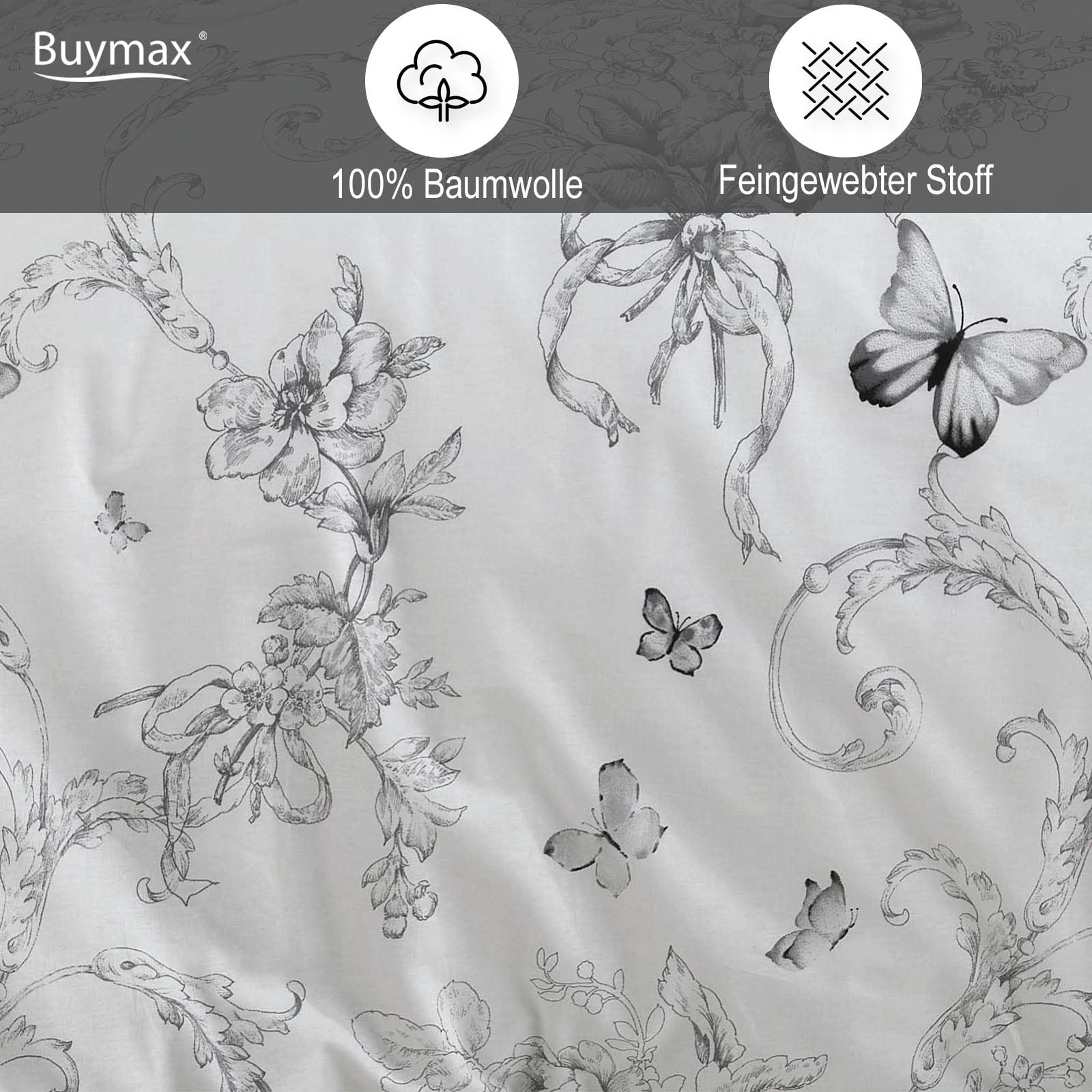 Buymax Bettwäsche 135x200 cm 4-teilig – Bettwäsche Set Renforcé 100% Baumwolle, 2 x Bettbezug 135x200 cm und 2 x Kissenbezüge 80x80 cm, Oeko-TEX, Reißverschluss, weich und atmungsaktiv