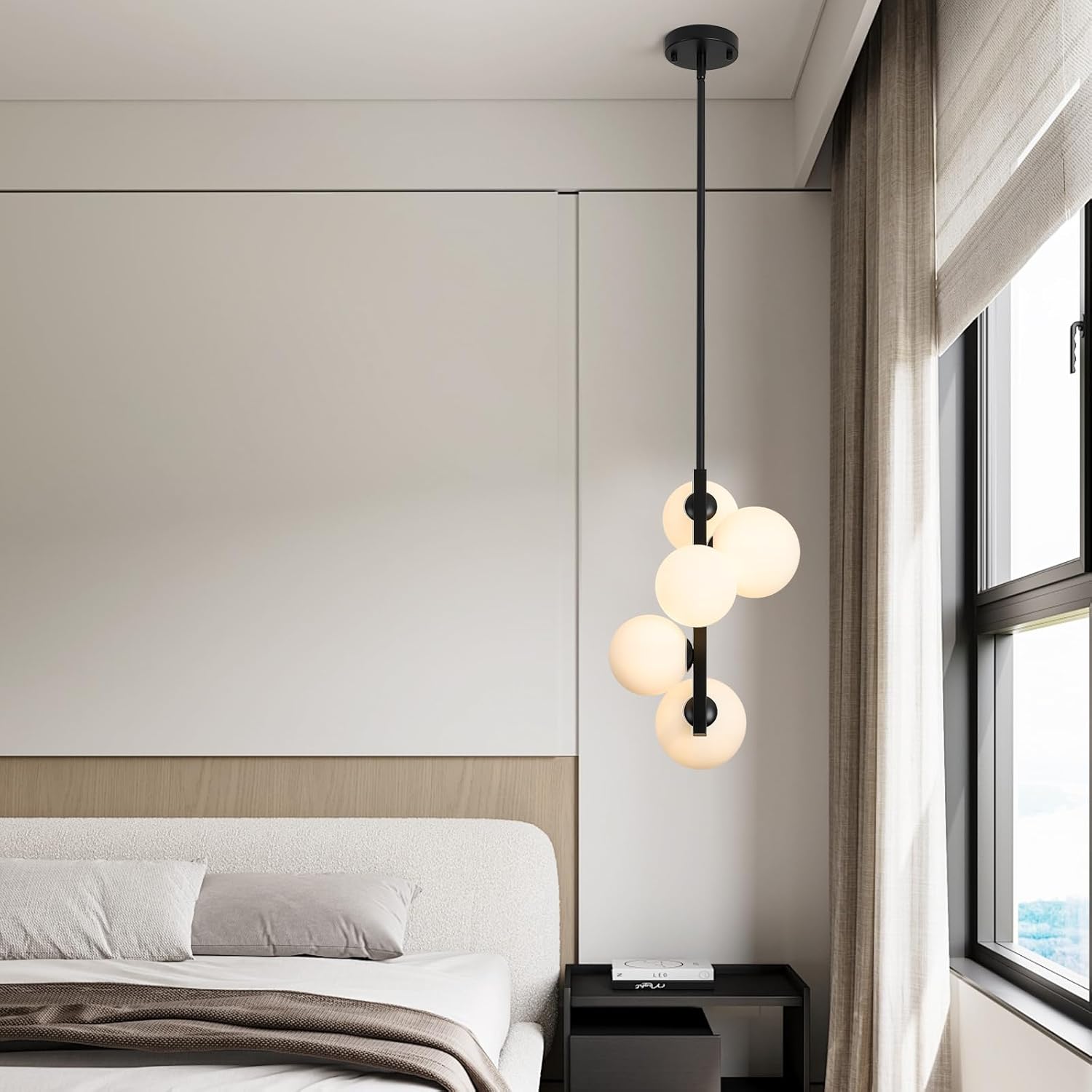 Jonsi Modern Pendant Light 5 Light Blck Globe Pendant Light Fixture Mid Century Chandelier Indoor Hanging Light Fixture for Kithchen Island Dinning Room Bedroom