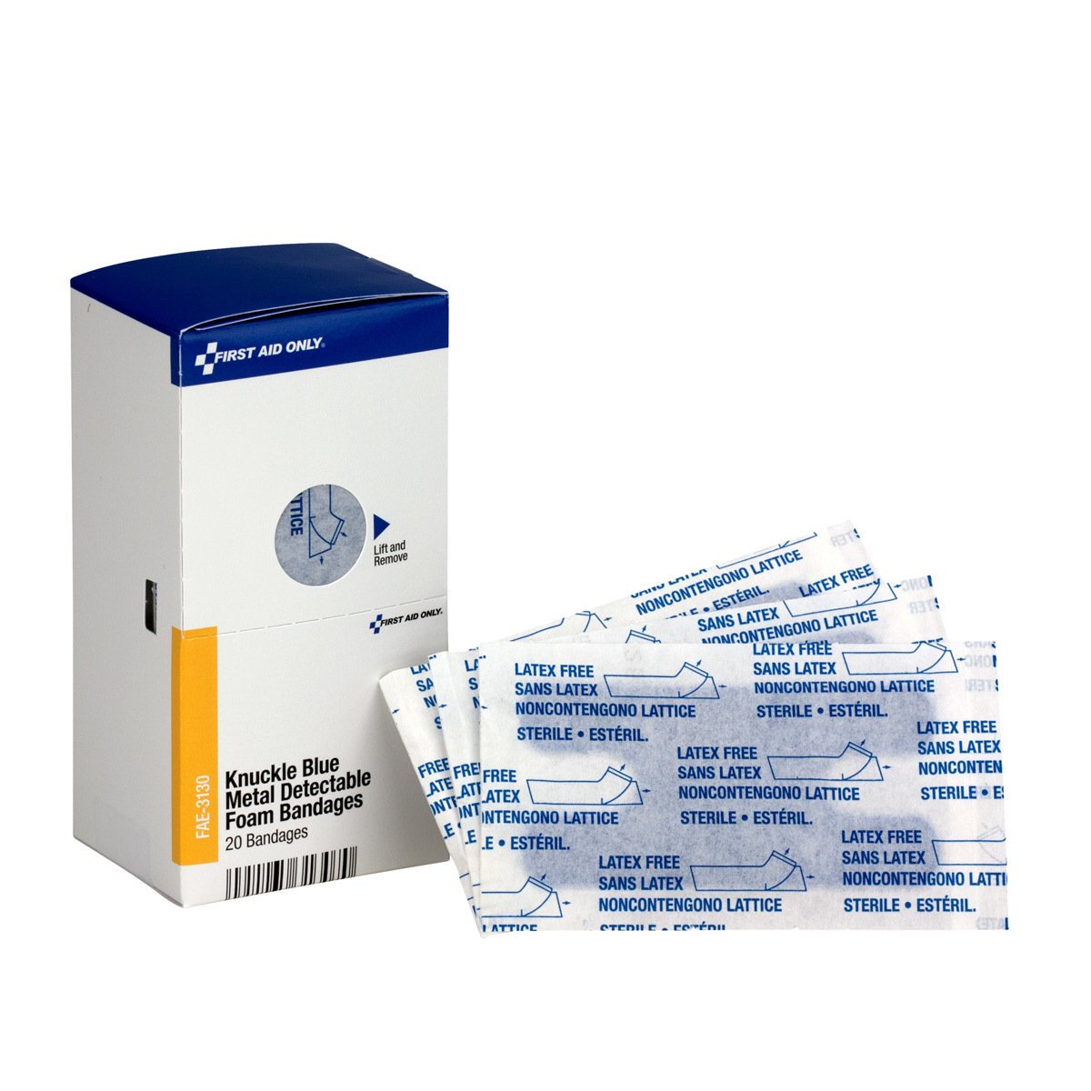 First Aid Only FAE-3130 SmartCompliance Refill Blue Metal Detectable Foam Knuckle Bandages First Aid Kit Refill Supplies for