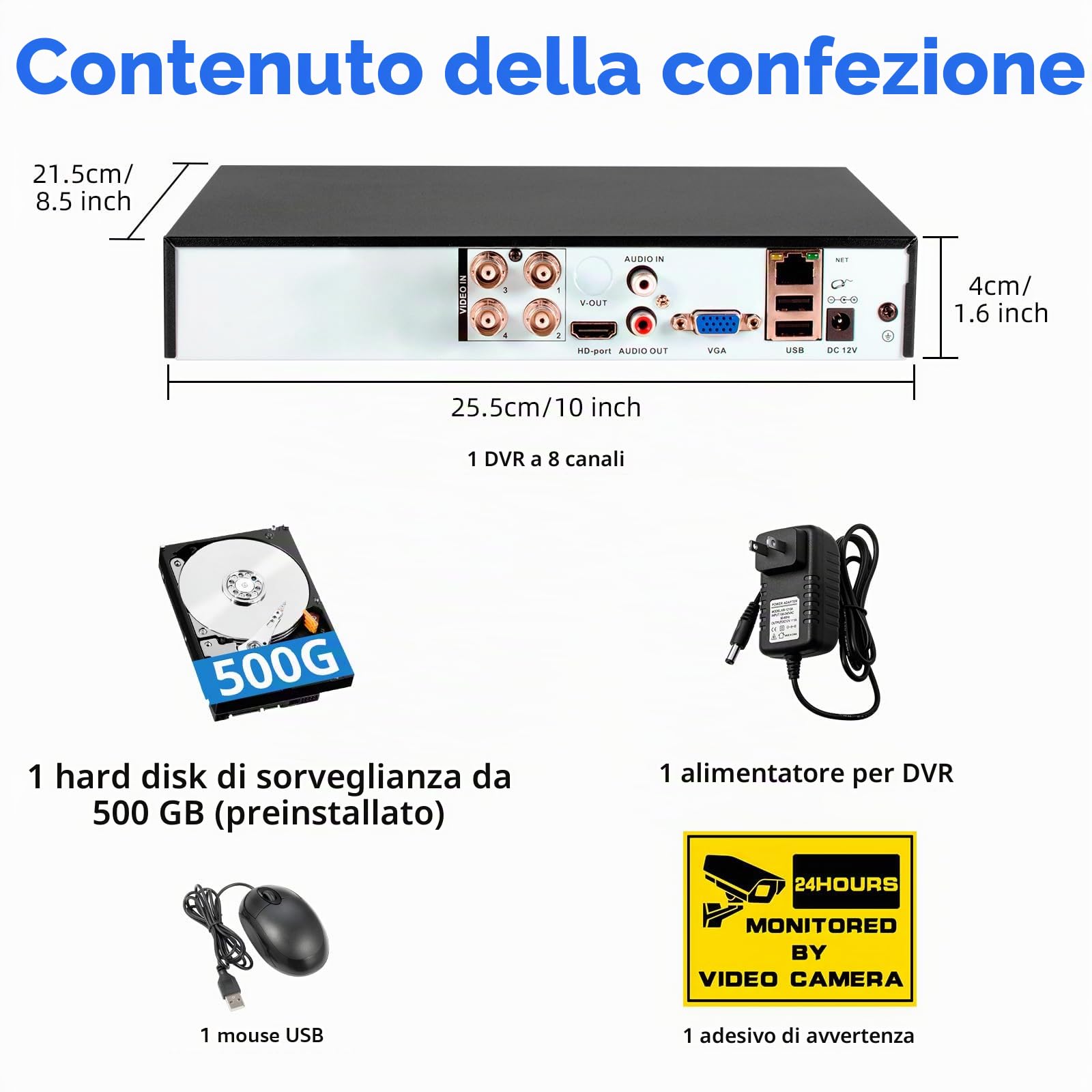 DVR 4 Canali di Sorveglianza, Videoregistratore 5MP Lite 6 in1 Registratore di Sicurezza con HDD 500 GB, Rilevamento di Persone/Veicoli per Sistema di Telecamere CCTV Analogico/XVI AHD TVI CVBS CVI IP