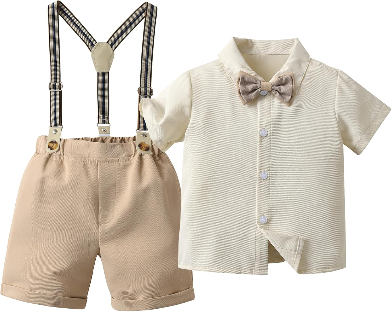 Boarnseorl Baby Boys Shorts Sets, Infant Shirt+Shorts+Bow Tie+Suspenders Outfits Suits