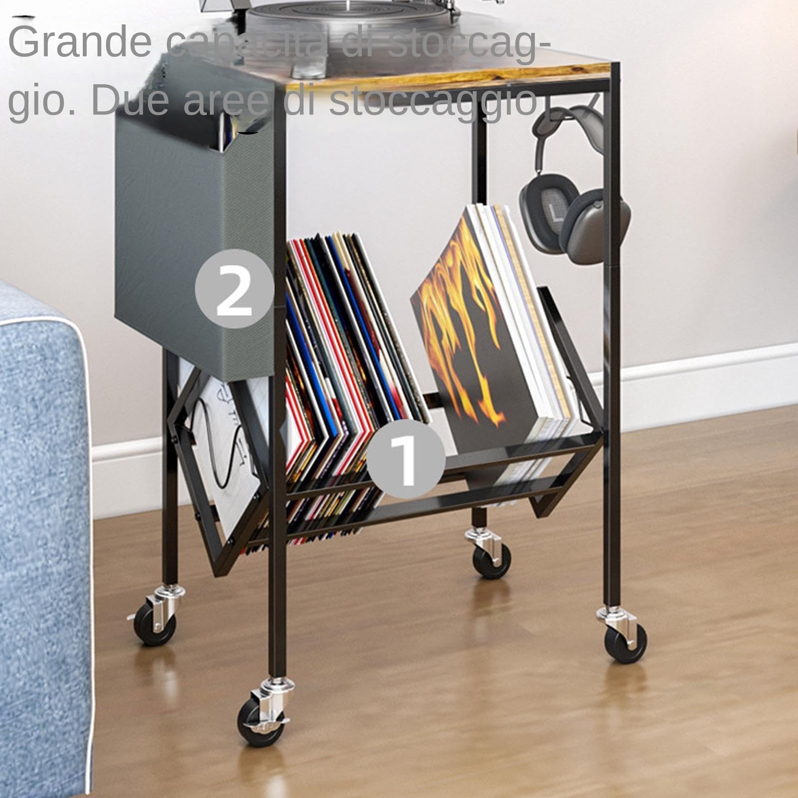 Espositore per dischi in vinile a 2 ripiani, per casa, negozio, studio, ufficio, soggiorno, perfetto per appassionati e collezionisti